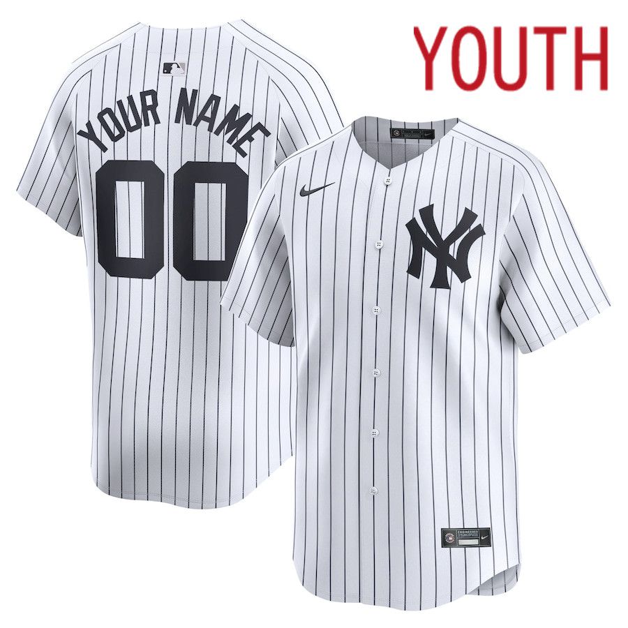 Youth New York Yankees Nike White Home Limited Custom MLB Jersey-0